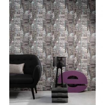 Papel de pared Good Vibes Skyscrapers Glow in Dark gris