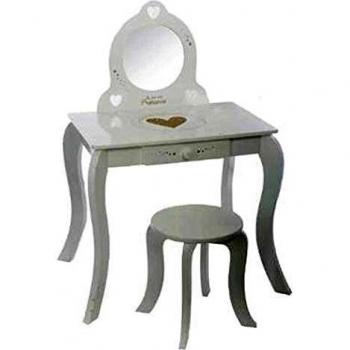 Tocador Infantil Atmosphera con Taburete a Juego - Corazón XXL y Estrellas Pintadas - Fibras de Madera - Perfecto para Maquillarte o Disfrazarte - Dimensiones: 71,5