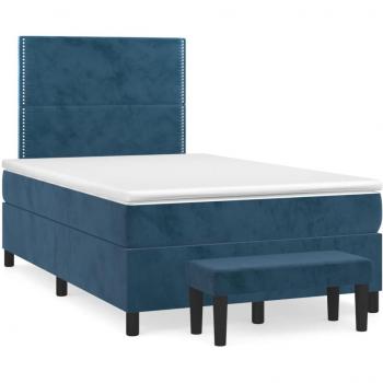 Cama box spring suave con colchón terciopelo azul oscuro 120x190 cm