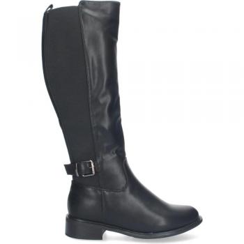Botas altas negras de tacón bajo con correa y hebilla para mujer ZS-92