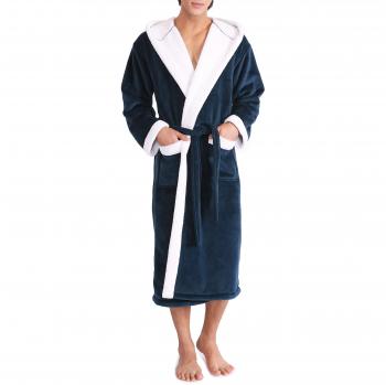 Genuwin Unisex Bata de baño con Capucha para Hombre y Mujer - Albornoz de Lujo de Doble Cara de Terciopelo y Forro de Lana - Oeko Tex 100