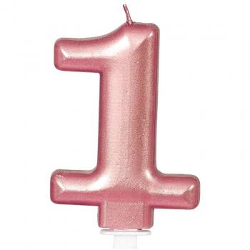 Vela Metalizada Oro y Rosa Número 1, de 8 cm