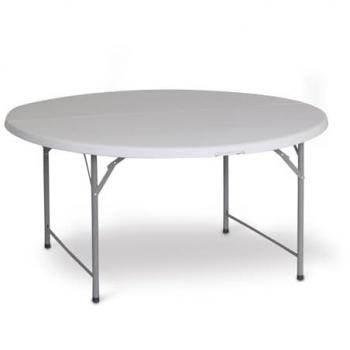 Mesa Redonda Plegable y Portátil Gardiun New Koln Ø122x74 cm de Resina Blanca con Asa y Sistema de Bloqueo