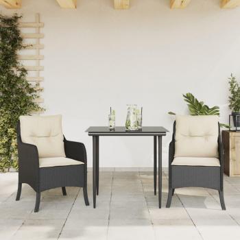 Set comedor de jardín 3 piezas con cojines de ratán sintético negro vidaXL