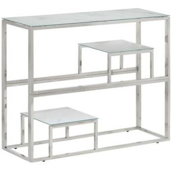 Mesa Consola de Acero Inoxidable Plateado y Vidrio Templado