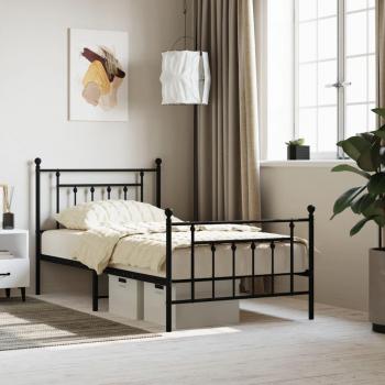 vidaXL Metal Bed Frame without Mattress with Footboard Black 100x190cm