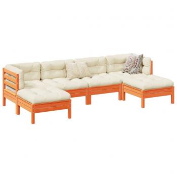 6 Piece Garden Sofa Set with Cushions Wax Brown Solid Pine Wood