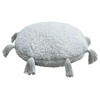 Cojín Infantil Decorativo Lavable Tan Tan Azul Claro/Marfil Ø35 cm con Borlas Hecho a Mano en Algodón Reciclado