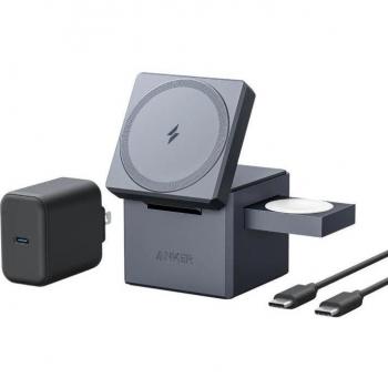 Cargador Anker 3 en 1 con MagSafe Cubo Gris