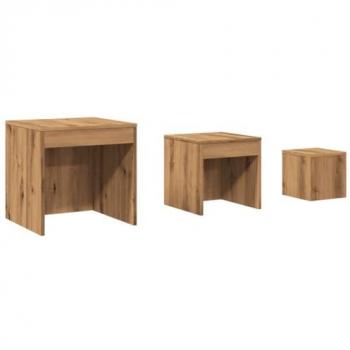Mesas apilables 3 piezas de madera contrachapada color roble artesanal