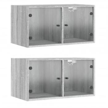 Mueble de pared con puertas de vidrio 2 piezas Sonoma Gris 68,5x37x35 cm