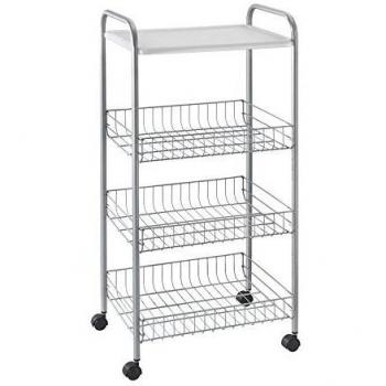 Metaltex Atlanta Carro Multiuso con Ruedas, Tres Estantes y Bandeja Superior, Metal, Plateado, 39x30x84 cm
