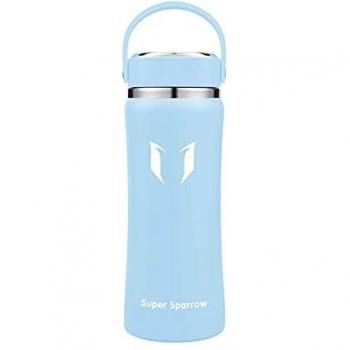 Super Sparrow Botella de Agua Acero Inoxidable - 500ml, Boca Ancha Termo, Sin BPA Free, Botellas Termica Reutilizable Frascos Térmicos para Niños & Adultos, Deporte, Oficina, Yoga, Ciclismo