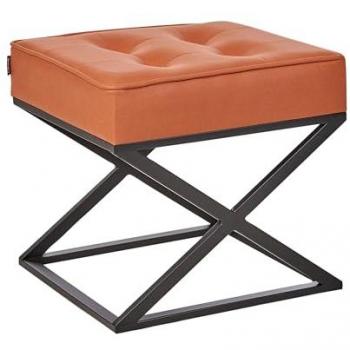 Taburete reposapiés moderno retro tapizado en piel sintética naranja con patas de metal Murdo