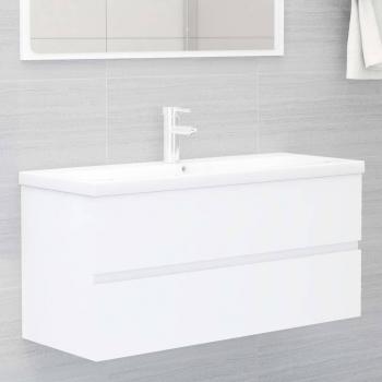 Mueble de baño con lavabo blanco integrado en madera multicapa