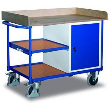 Carro de taller VARIOfit con 2 zonas de carga, dimensiones exteriores: 1220 x 640 mm, incluye un armario y un cajón, capacidad de carga 400 kg