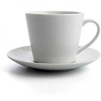 Quid C/P 40CL PORC Blanca Set 4 Tazas Porcelana 40 cl. con Plato Renova, Acero Inoxidable