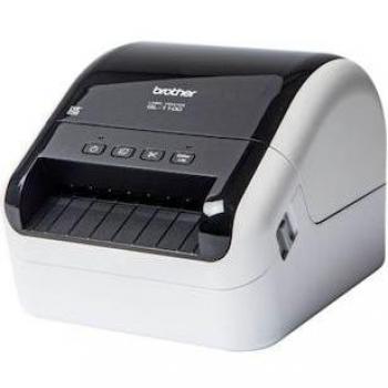 Impresora de etiquetas Brother QL-1100CZG1, con impresión térmica directa, velocidad de impresión de hasta 69 etiquetas por minuto, conectividad USB y Ethernet, compatible con Windows y Mac, capacidad para imprimir etiquetas de hasta