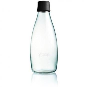 ApS Retap 0,8 Litro tamaño Grande Cristal de borosilicato Botella de Agua, Negro