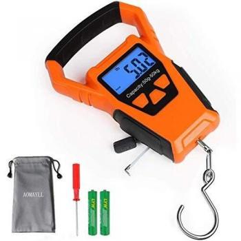 Báscula de pesca impermeable con regla, báscula para equipaje, báscula, pantalla LCD retroiluminada