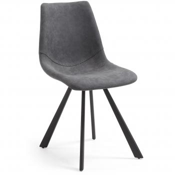 Kave Home - Silla de Comedor Alve Grafito de Piel sintética con Patas de Acero en Negro