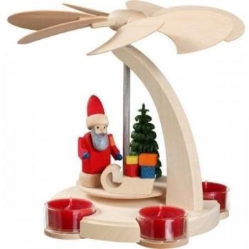 Seiffener Volkskunst Pirámide de Navidad Arco piramidal Papá Noel con Trineo, un Piso, 18 cm. de Alto, Natural, Original de los Montes Metálicos