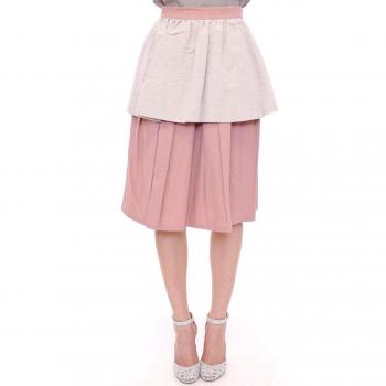 Knee-Length Pleated Skirt - Pink Gray, Size S