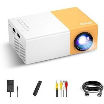 Mini Projector, PVO Portable Projector for Cartoon, Kids Gift, Outdoor Movie Projector, LED Pico Video Projector for Home Theater Movie Projector with HDMI USB TV AV Interfaces and Remote Control