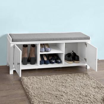 SoBuy Zapatero con Dos Puertas Cerradas y Dos Estantes, Almacenamiento y Banco con Cojín en Superior，Armarios, FSR35-W,ES