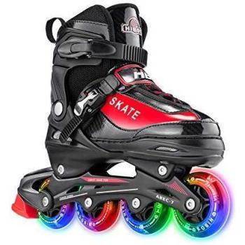 Hiboy Patines en línea ajustables con todas las ruedas iluminadas, patines para exteriores e interiores, para niños, niñas y principiantes, rojo, Medium 35-38