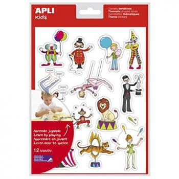 Gomets de Circo APLI - 12 Hojas, 168 Adhesivos Removibles, a Base de Agua, Sin Solventes, Ilustraciones Divertidas