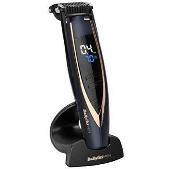 Recortadora de Barba y Stubble BaByliss Super Stubble XTP - Inalámbrica, Impermeable, 24 Longitudes Ajustables (0.4-5mm), Azul y Oro Rosa