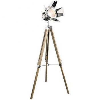 Lámpara de pie de madera Evy con proyector cromado