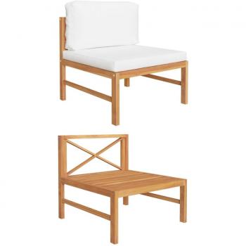 vidaXL Sofá central de madera maciza de teca con cojines crema