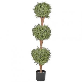 Planta Artificial Buxus Ball Tree 154 cm con Tronco de Madera y Hojas Verdes en Maceta Negra para Interior y Exterior