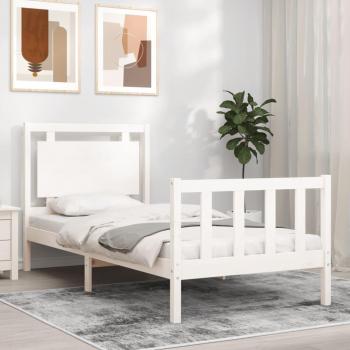 Cama solar sin colchón 100x200 cm de madera maciza de pino color blanco con estructura y cabecero