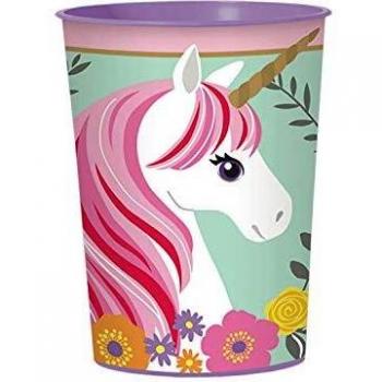 amscan- Magical Unicorn Favour Cups 473ml-1 Pc Vasos de plástico con diseño de unicornio mágico, 473 ml, 1 unidad, Multicolor