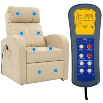 vidaXL Sillón de Masaje Eléctrico con Mando a Distancia Cuero Sintético Crema