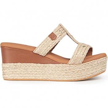 Sandalias de cuña de mujer Popa Mikonos Th Salem de rafia combinada y cuero