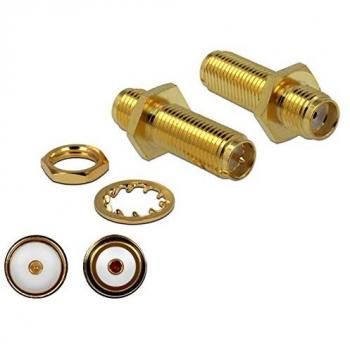 Adaptador RF Delock SMA hembra a RP-SMA hembra con conector de montaje, 3 GHz, cable electrónico, dorado