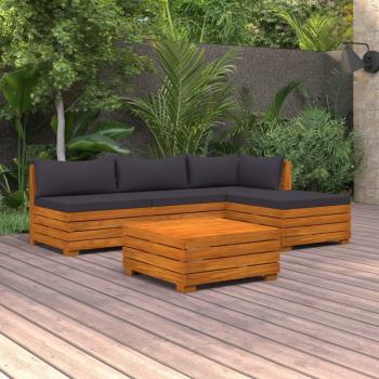 Juego de muebles de jardín y cojines 9 piezas madera maciza acacia gris