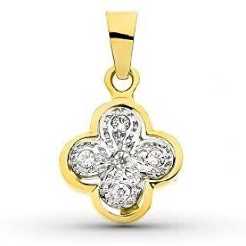Cruz colgante oro bicolor 18k mujer 14mm. circonitas centro combinadas borde liso redondeado
