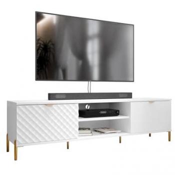 Mueble TV Comfivo V103, 180x50x42cm, Blanco, con patas metálicas doradas
