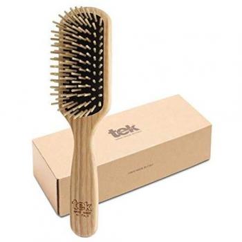 TEK - Cepillo Rectangular Medio de Madera de Fresno con Púas Cortas, Hecho a Mano en Italia, Para Pelo Fino o Liso - 22 x 5.5 cm