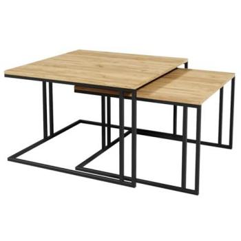 Conjunto mesa de centro angular Oswego 110, aglomerado laminado, negro y marrón, 76 x 76 x 50 cm