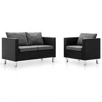 vidaXL Set de Sofás de 2 Piezas Cuero Sintético Negro y Gris Claro Mobiliario
