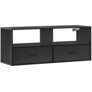 Mueble de TV madera de ingeniería y metal negro 100x31x39,5 cm, Soporte para TV, Armario Consola de TV, Muebles de Dormitorio