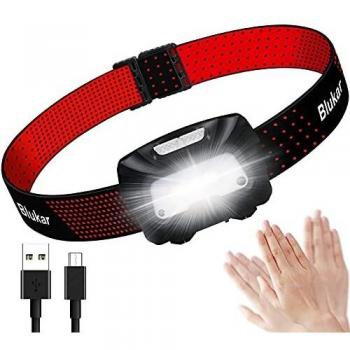 Linterna Frontal LED Recargable, Blukar COB Linterna Cabeza Recargable USB de 6 Modos, Super Brillante Con Modo de Inducción Ligera y Impermeable para Correr, Acampar, Pescar, Ciclismo