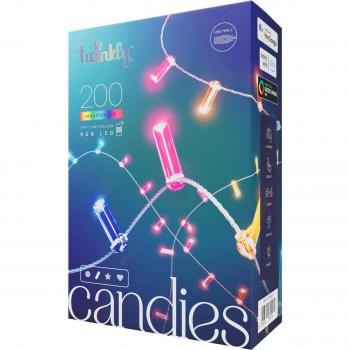 Guirnalda de luces LED Twinkly Candies, 200 velas RGB, cable transparente de 12m, compatible con USB