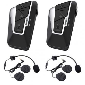 Suaoki T9S - Auriculares Intercomunicador Moto, 1200m Sistema de Comunicación Intercom Bluetooth para Casco de Motocicleta con 2 Pares de Micrófonos para Motociclista, Automóvil